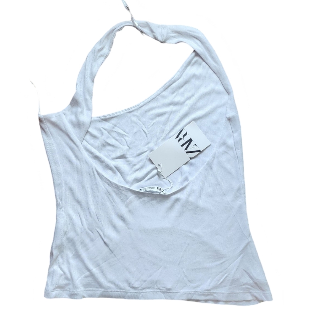 Zara NWT Women's Large One Shoulder White Tank Top - Picture 3 of 6